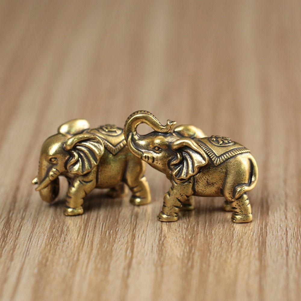 Solid Lucky Elephant Statue Mini Copper Animal Sculpture Blessed Elephan Miniatures Office