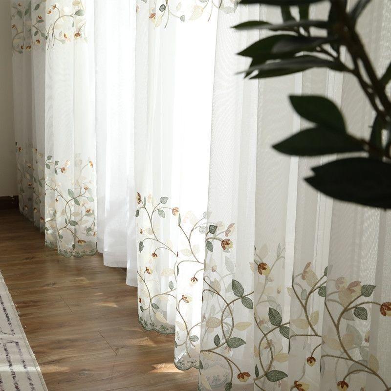 Embroidered Window Yarn Curtain, Embroidered Tulle Curtains, Three-dimensional Embossed Embroidered European Window Yarn Curtains Sheer Curtains
