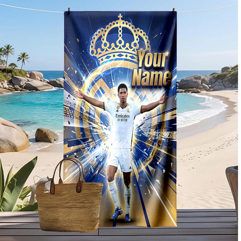 Jude Bellingham Personalized Printed Beach Towel Soccer Logo Support Custom Name Text Absorbent Towel For Sport Travel Special Gift