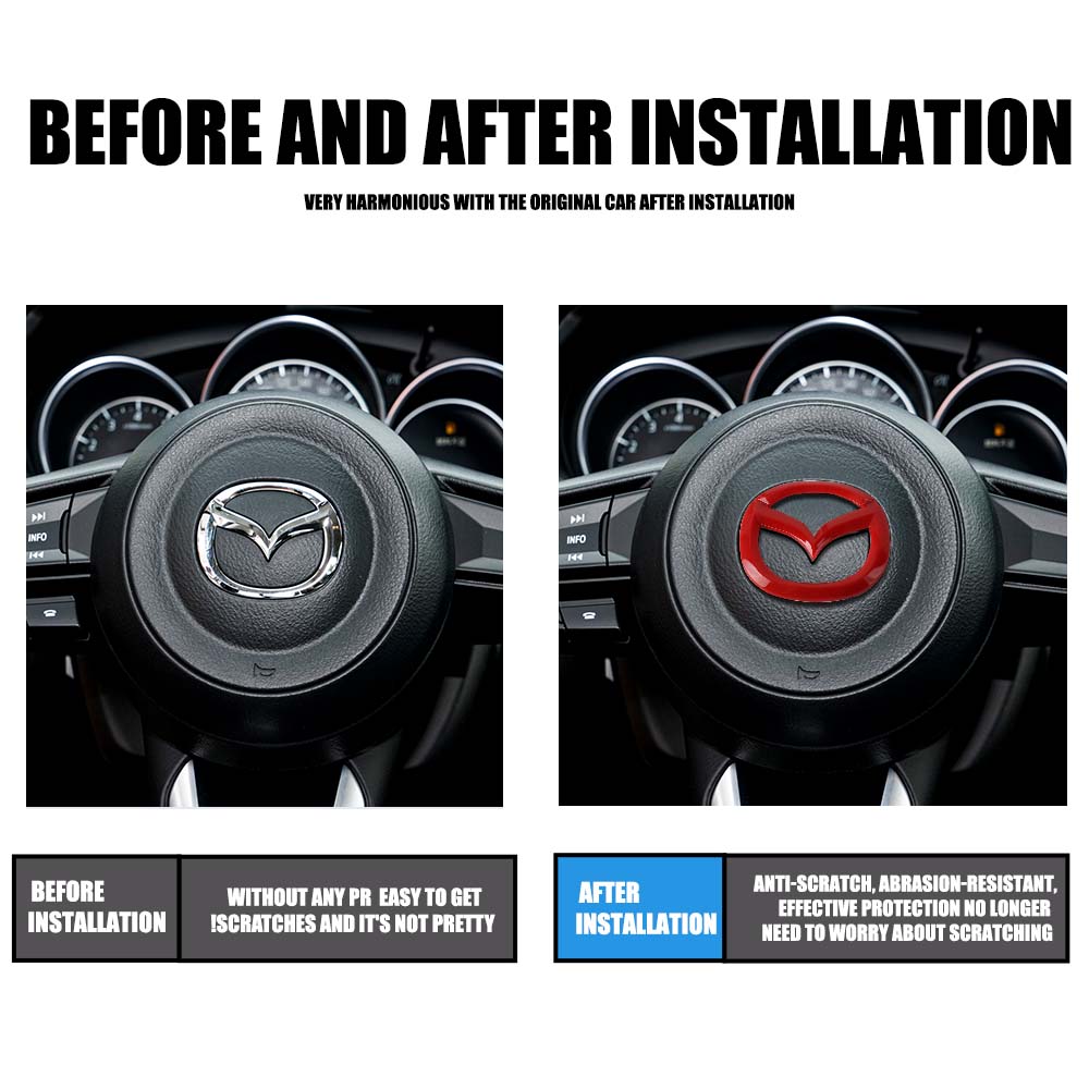 1PCS Car Steering Wheel Front Emblem Badge Logo Sticker For Mazda 2 3 5 6 7 323 626 RX7 RX8 MX5 MX3 Axela Atenza CX-3 CX-4 MPS