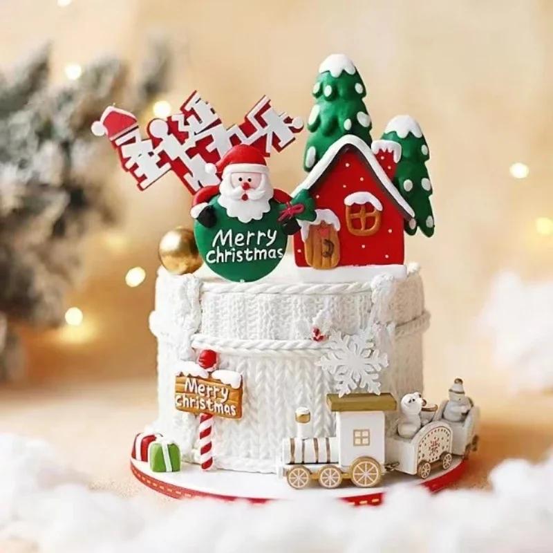 1-10PCS Christmas Train Decoration Mini Train Ornament Hanging Christmas Tree Decor Kids Gift Cake Topper Holiday Home Display