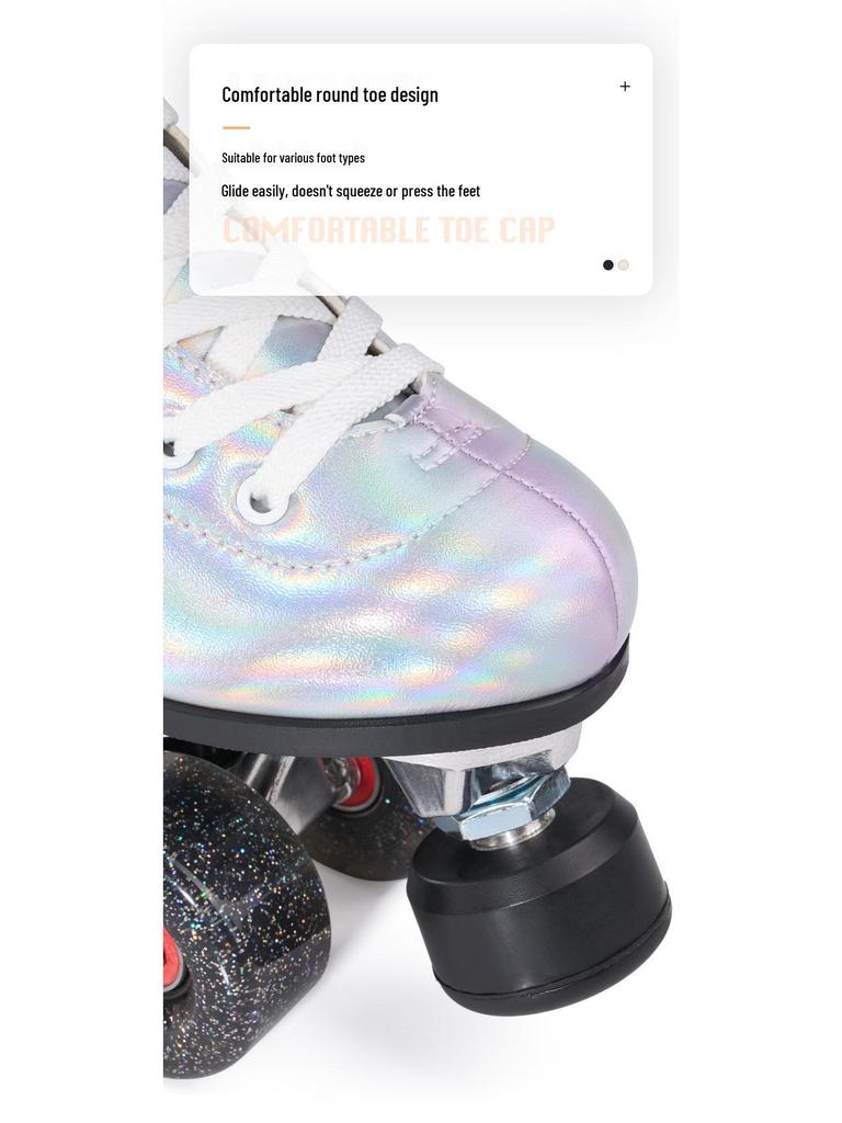 New In-Stock Double-Row Roller Skates with Laser Fabric, Adjustable Brake, and PU Flashing Wheels for Ice Rink.