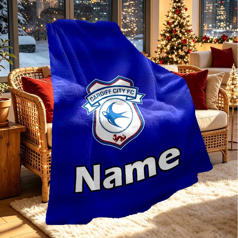 Custom Name Personalized Cardiff City FC Print Blanket, Home Decor, Bedroom, Sofa, Camping, Couch, Gifts for Birthday Christmas