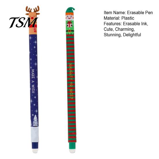 Festive Ballpoint Pens 2 Pcs Christmas Erasable Gel Retractable Cartoon Fine Point Cute High-quality Plastic Holiday Writing for School Office