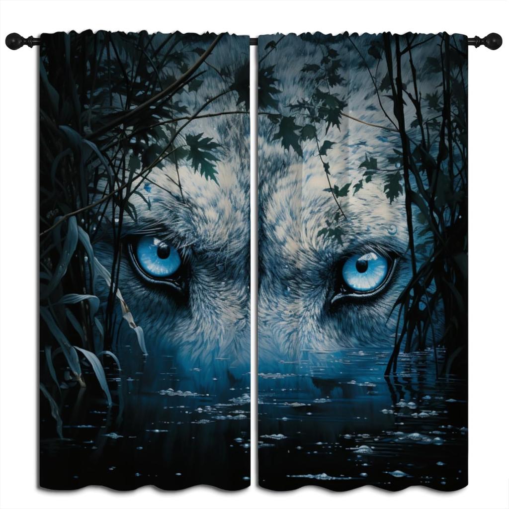 Wildlife Misty Forest Starry Sky Mountains Abstract Art Thermal Insulated Rod Pocket Darkening Living Room Window Drapes,