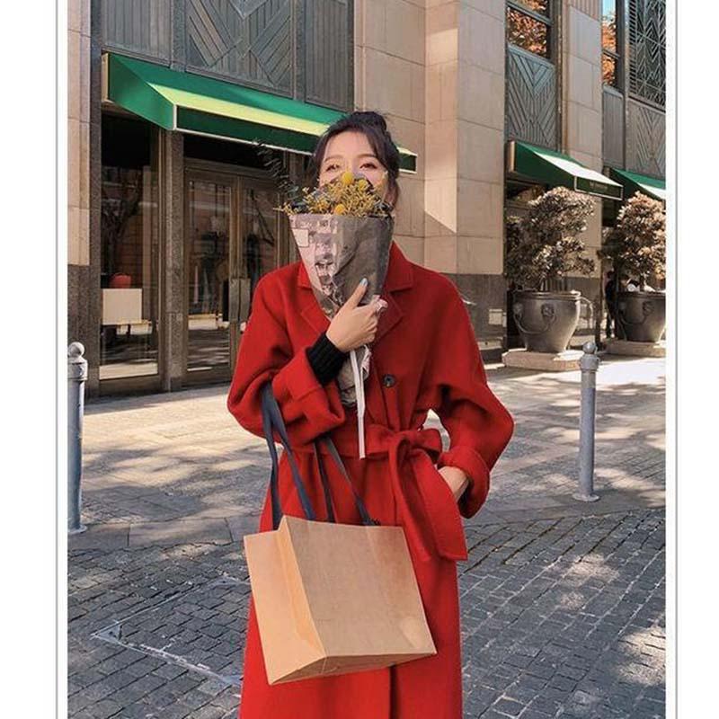 Женское элегантное зимнее осеннее свободное длинное шерстяное пальто с поясом шерстяное пальто толстое теплое шерстяное оверсайз верхняя одежда