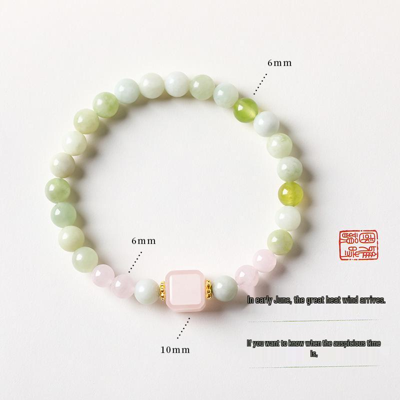 Natural White Jade Green Grape Lotus Pod Double Circle Bracelet - Elegant Chinese Niche Beaded Jewelry