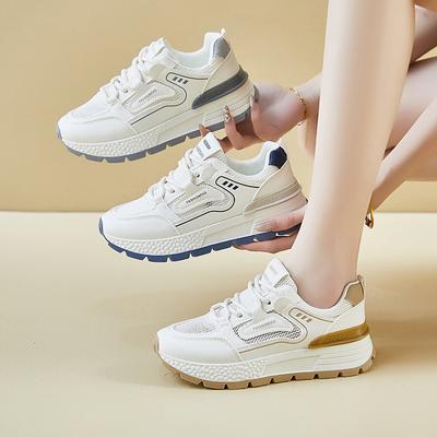 Женские летние кроссовки из дышащей сетки. Удобные кроссовки на шнуровке. Прогулочные туфли из искусственной кожи на массивной платформе. Нескользящие женские теннисные кроссовки.