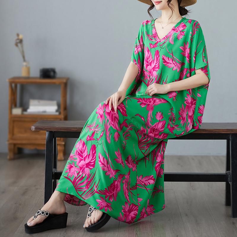 DIMANAF 2024 платье больших размеров женский летний сарафан с v-образным вырезом богемный цветочный принт белое элегантное свободное платье макси больших размеров