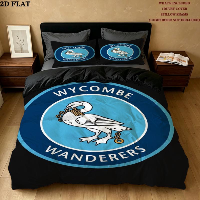 Wycombe Wanderers Fc Pattern Bedding uilt Set uilt Cover Pillowcase Home Decoration Birthday Gift (1 * duvet cover + 2 * pillowcase without core)