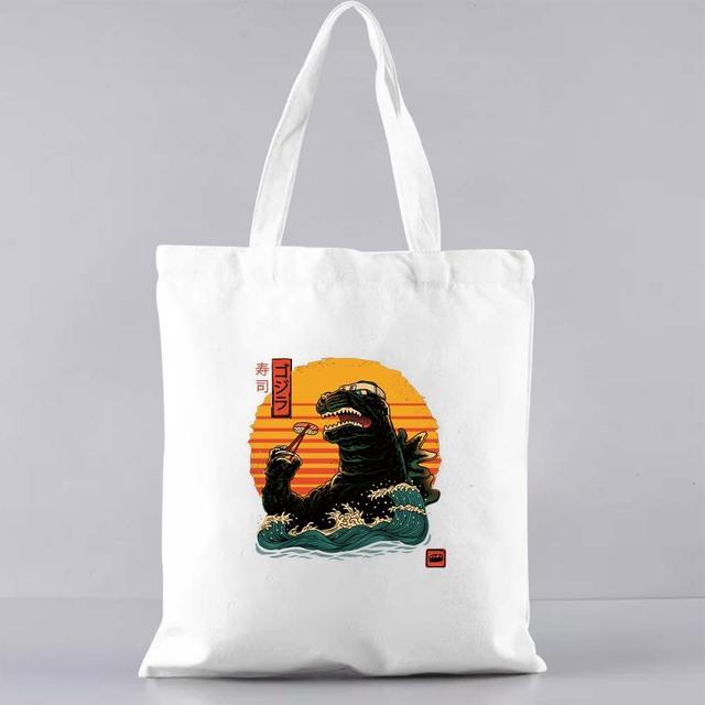 Fashion Shopping Bag Casual Canvas Shoulder Bag Commuter Reusable Japanese Cat Pattern Print Harajuku Bag