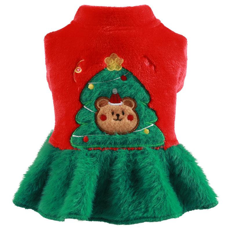 Pet Clothes Christmas New Year Autumn and Winter Velvet Warm Puppy Dog Clothing Medium and Small Dog Christmas Tree Bear Skirt