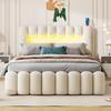 Upholstered Bed 160x200 LED Storage Bed Slatted Frame 4 Drawers Stereo USB Charging Function Height-Adjustable Headboard (without Mattress)