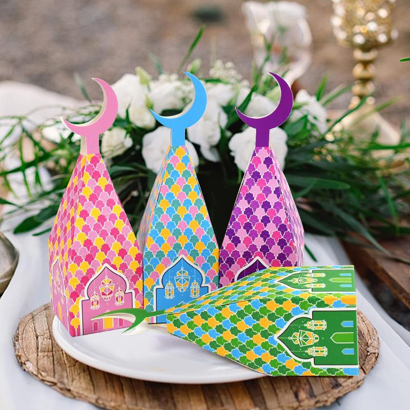 6Pcs Eid Mubarak Candy Box Moon Lantern Gift Cookie Packaging Boxes Bags Ramadan Kareem Decor Muslim Islamic Party Supplies 2024