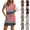 Женские модные повседневные платья с V-образным вырезом и коротким рукавом, на завязках и карманах с принтом
