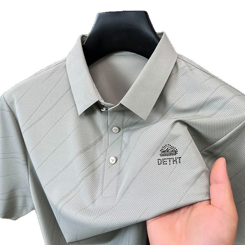 Мужская футболка-пуловер с лацканами из шелка Ice Silk с короткими рукавами, модная рубашка-поло, повседневный топ для отца