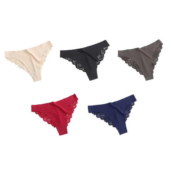 Lace Thongs for Women Sexy G-String Underwear Seamless T Back Low Waist Panties Ice Silk Comfy Briefs