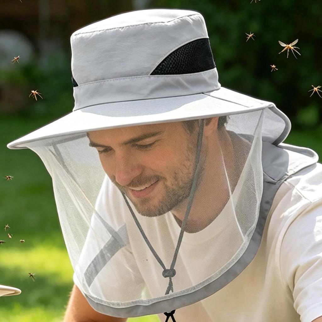 UV Shield Headgear Hat with Gnat Netting with Mesh Face and Neck Cover Outdoor Hat with Netting for Summer Vacation Beach