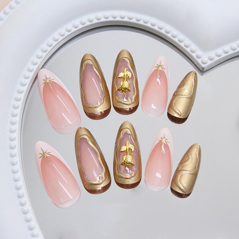 Three-dimensional star light irregular ripple French elegant flashing golden rose ins wind removable nail art piece