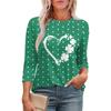 Women's Fashion Round Neck Seven Sleeve St. Patrick's Day Printed Pleated T-Shirt Top