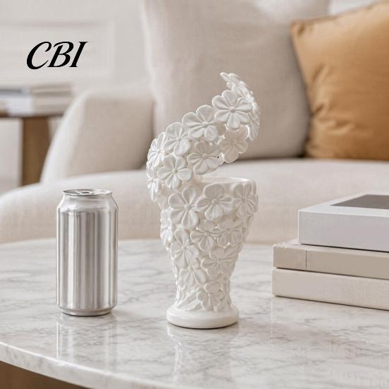 Luxury Home Ornament 2Pcs Floral Sculpture Vase, Modern Artistic Flower Holder with Matte Finish, Miniature Decorative Vase for Living Room