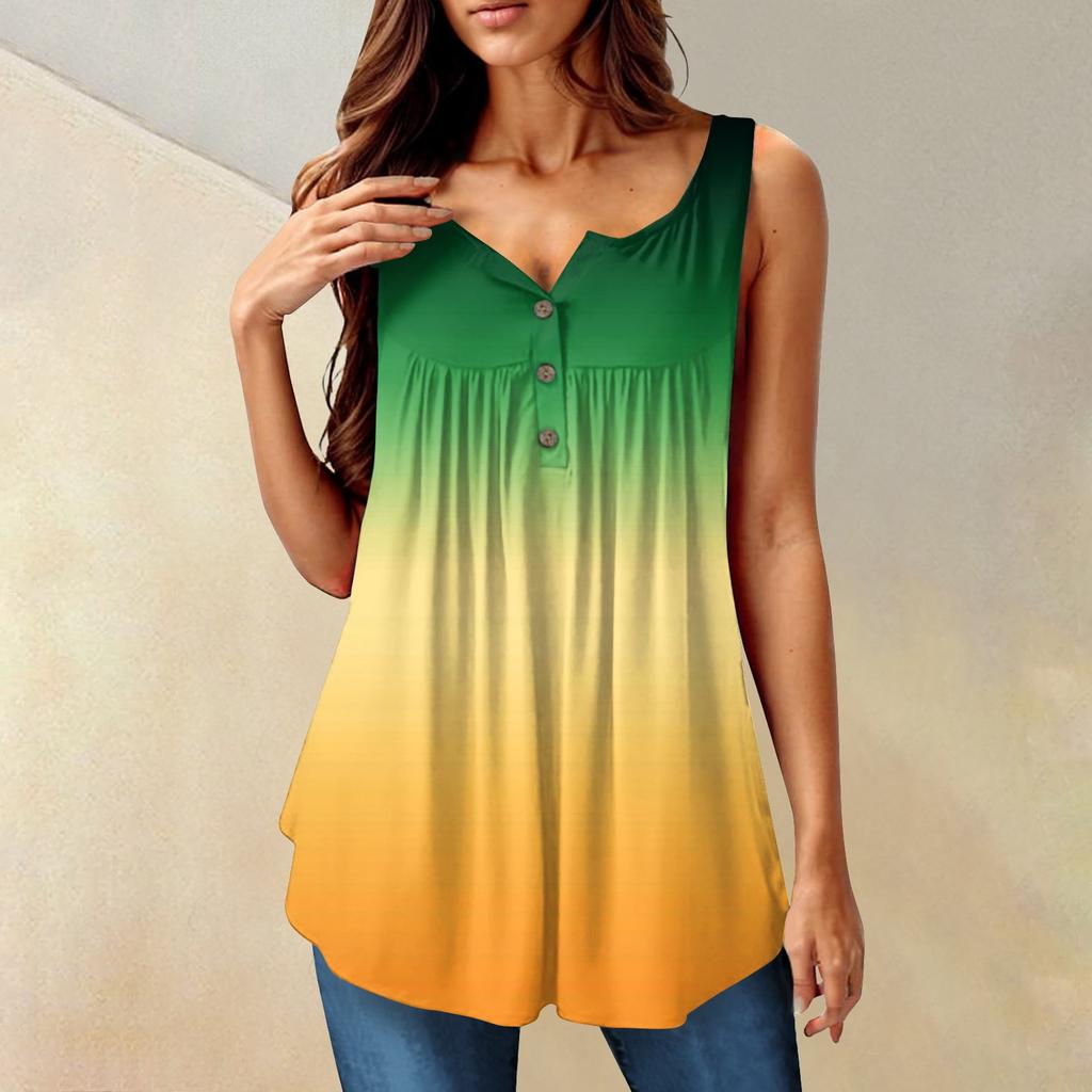 Женская мода плиссированная безрукавка повседневная футболка жилет топ на пуговицах