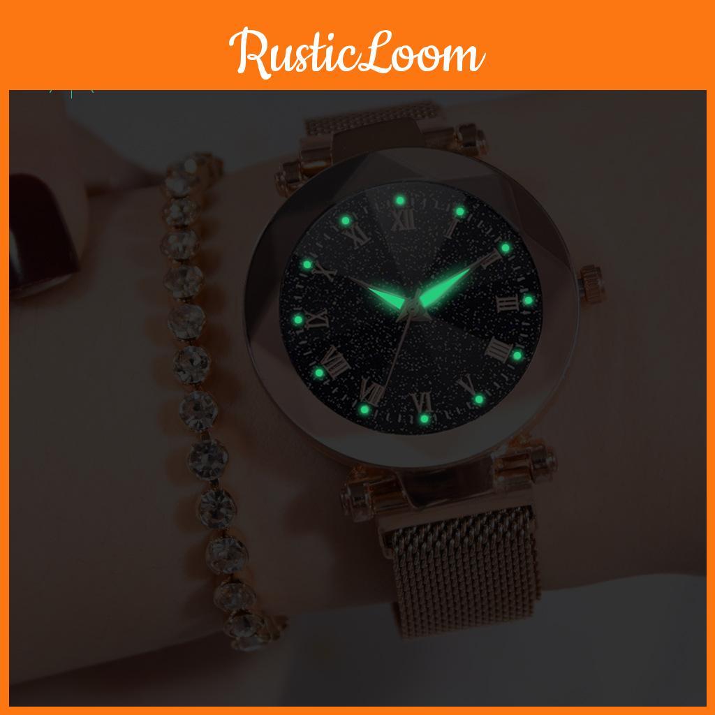 Stylish Women Starry Sky Luminous Quartz Watch Featuring Classic Roman Numerals Design