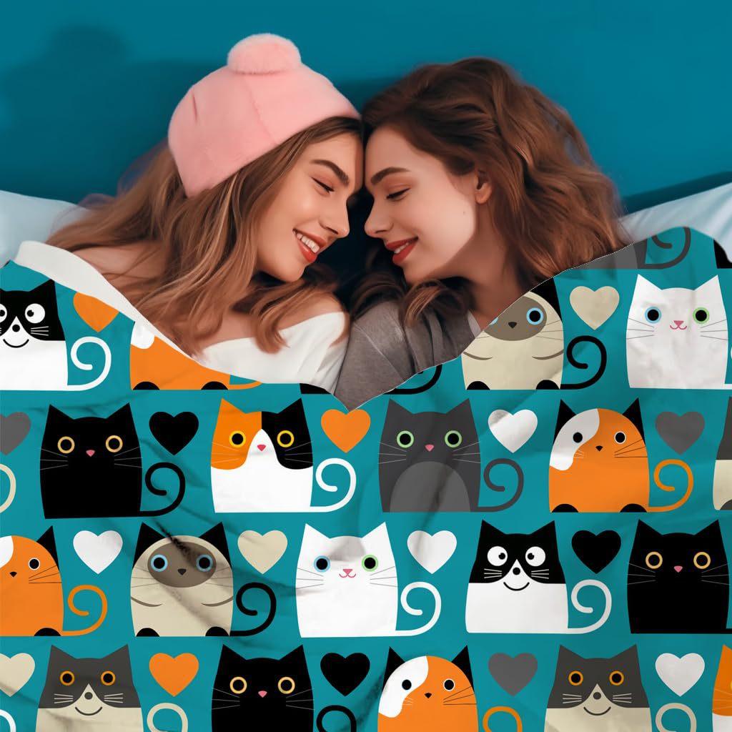 Cartoon patterned cat Printed Blanket for Sofa Bed Travel Camping Living Room Office Conditioning Blanket for All Seasons Gifts