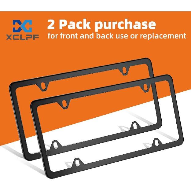 Stainless Steel License Plate Frames 2 Pack, Black Matte Universal Tag Holder with Screws for Car Front and Rear