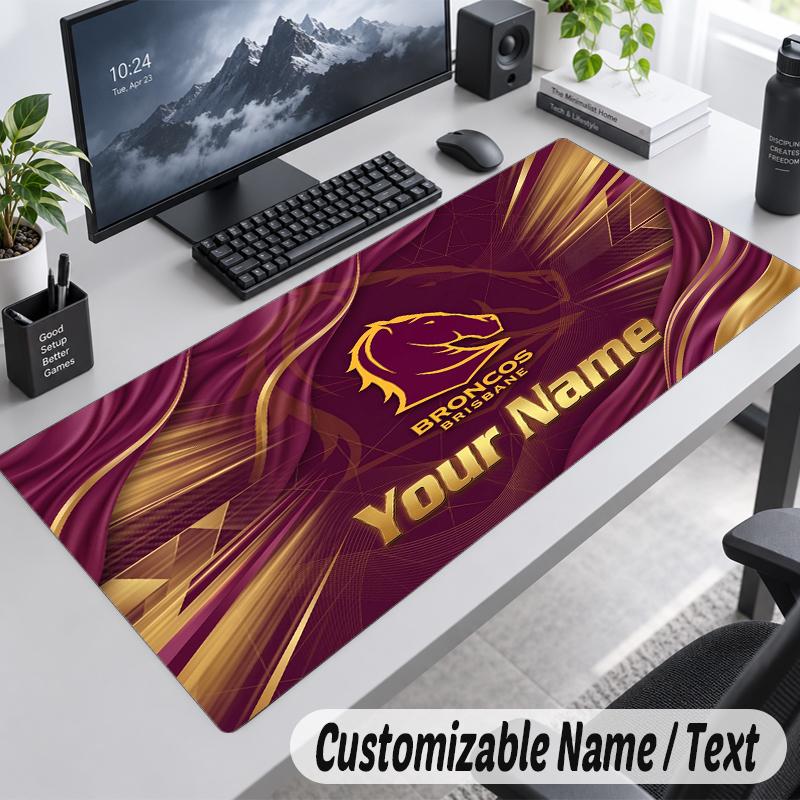 Custom Name Text Mouse Pad Brisbane Broncos Personalized Desk Pad For Work And Gaming