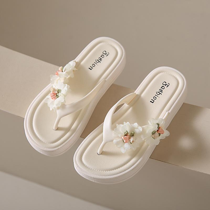 Шлепанцы в форме цветка для женщин, летняя износостойкая и нескользящая обувь на плоской подошве, пляжная обувь для женщин