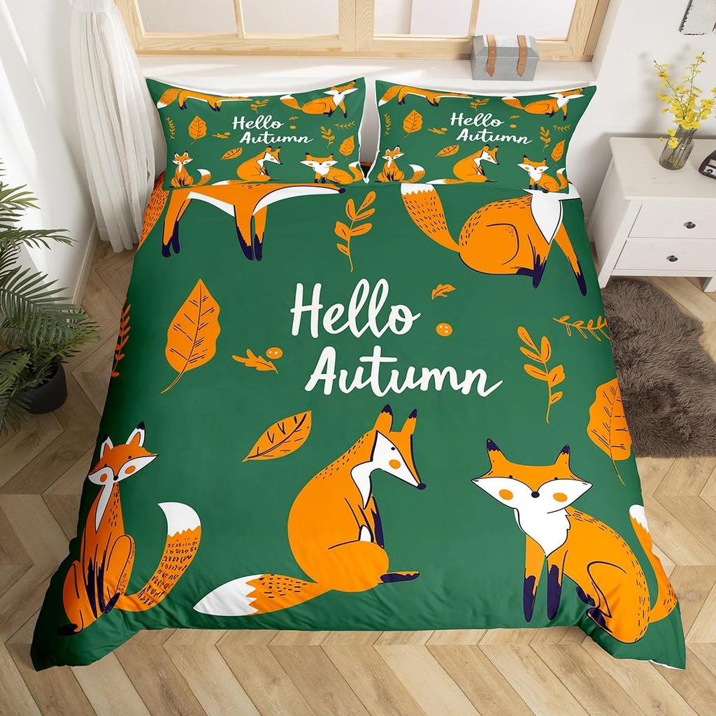 Детский мультяшный пододеяльник с лисой Кинг Квин Оранжевый комплект постельного белья с животными Декор для спальни для девочек-подростков Чехол для одеяла с 2 наволочками