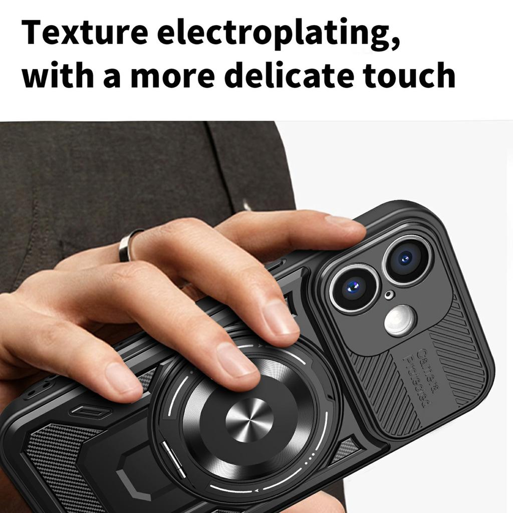 For iPhone 16 Magnetic Case Rotating Kickstand TPU+PC Phone Cover