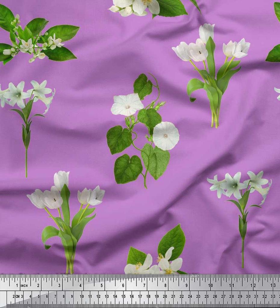 Soimoi Японская креп-сатиновая ткань с листьями, тюльпанами и цветочным принтом азалии, ткань по метрам 42 дюйма