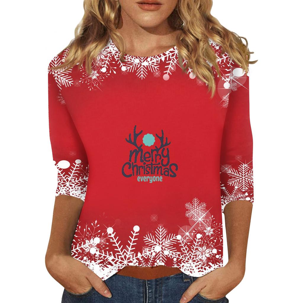 Рубашки с рукавом 3/4 для женщин, футболки с принтом, блузки, повседневные, больших размеров, базовые топы, пуловеры