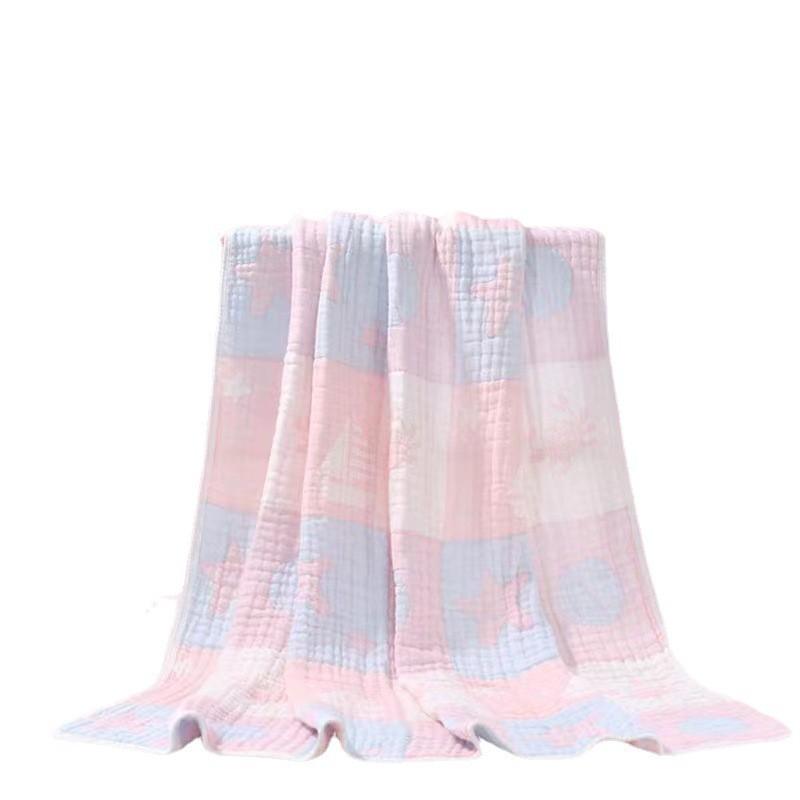 Baby Bamboo Cotton Gauze Blanket Cartoon Jacquard Infant Bath Towel Air Conditioner Cover Soft Wrinkled