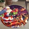 Christmas Round Rug - Santa & Reindeer Design, Non-Slip Polyester Holiday Mat for Living Room & Bedroom Decor