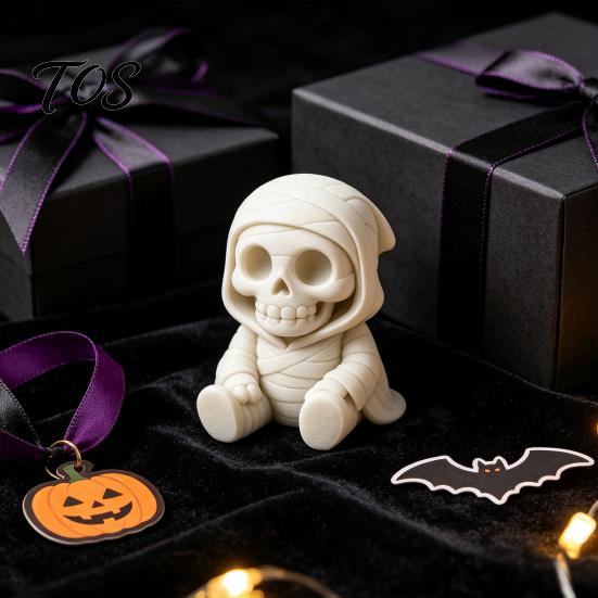Hand Painted Ghost Ornament 3D Printed Halloween Mummy Figurine, Blank DIY Paintable Bandage Pumpkin Statue, Tabletop Decor Mini Desktop for