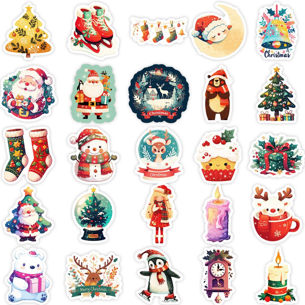 50 PCS Christmas Stickers - Colorful Holiday Decals for Mugs, Tablets, Gifts
