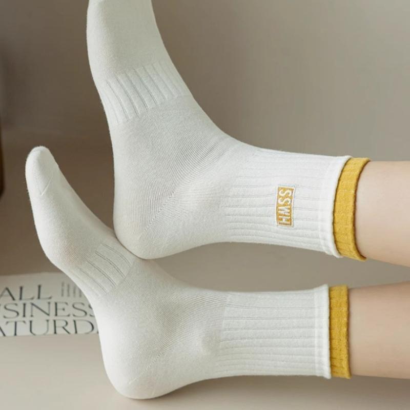 5 пар женских хлопковых носков средней длины, бесшовные, дышащие, однотонные, повседневные