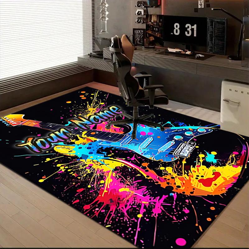 1PC Custom Name Colorful Guitar Splash Theme Floor Mat Ideal for Living Room, Game Rooms, Office, Bedroom Floor Mat Design