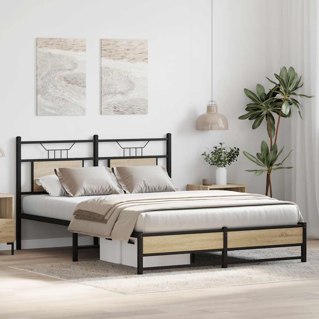 Bed Frame without Mattress Sonoma Oak Finish 140 x 190 cm Engineered Wood