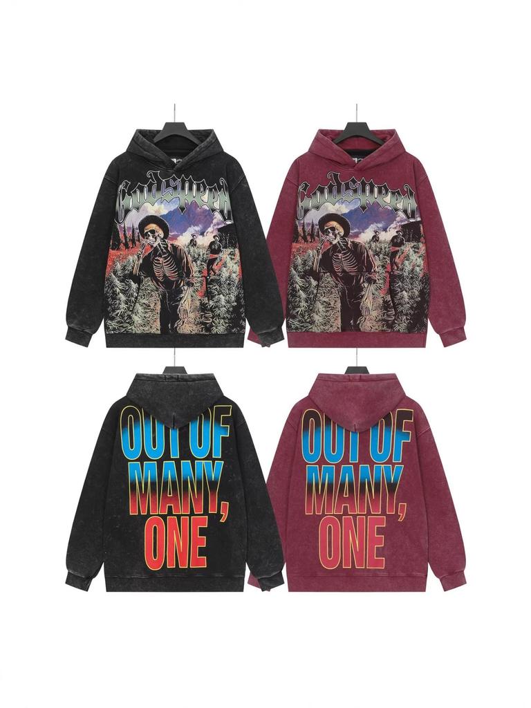 Худи с ретро-принтом 'God Bless America' в стиле рок-стрит, стиранное, повседневное, свободного кроя