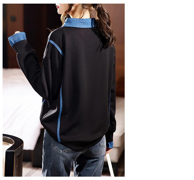 Женская толстовка без капюшона: Мода осень/зима 2023 года, свободный крой, модный длинный рукав, имитация двухкомпонентного костюма, большой размер.