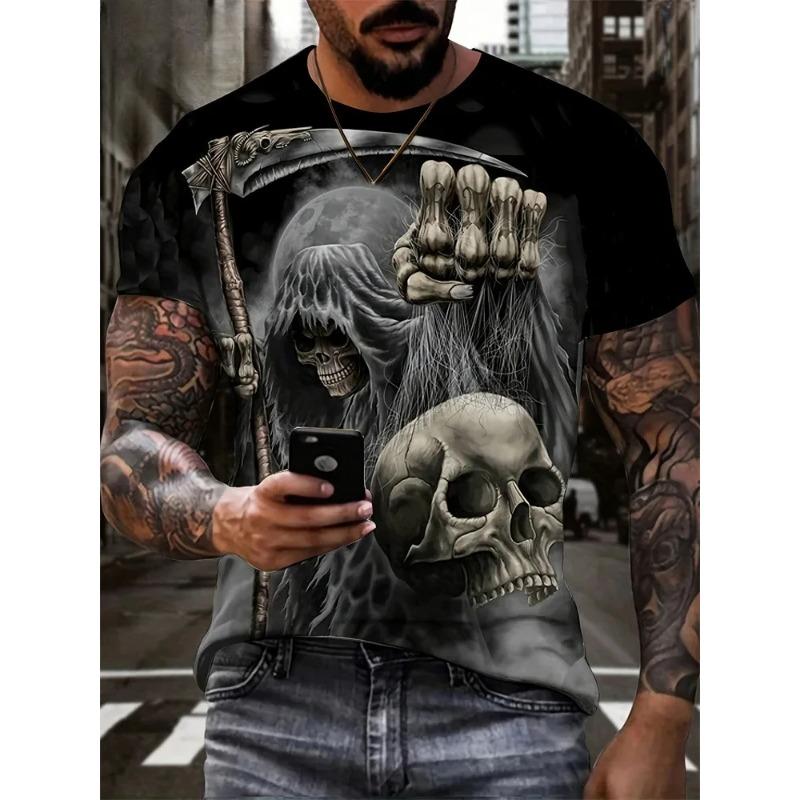 Мужская футболка с принтом ужасного черепа, 3D-принт, винтажный O-образный вырез, короткий рукав, модные футболки больших размеров, мужская летняя уличная одежда