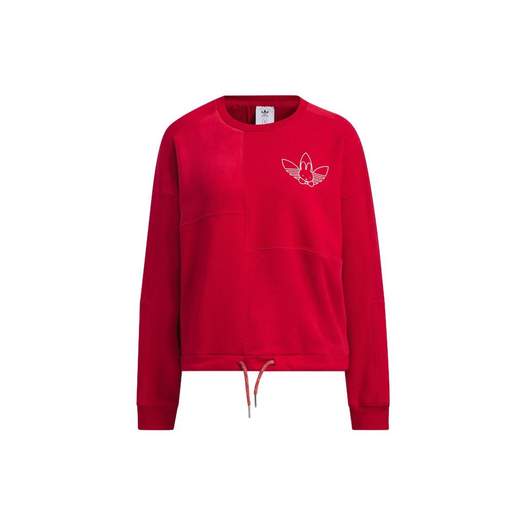 Adidas Originals Trefoil Logo Print Crew Neck Sweatshirt Women Tops Victory-Red HY7264