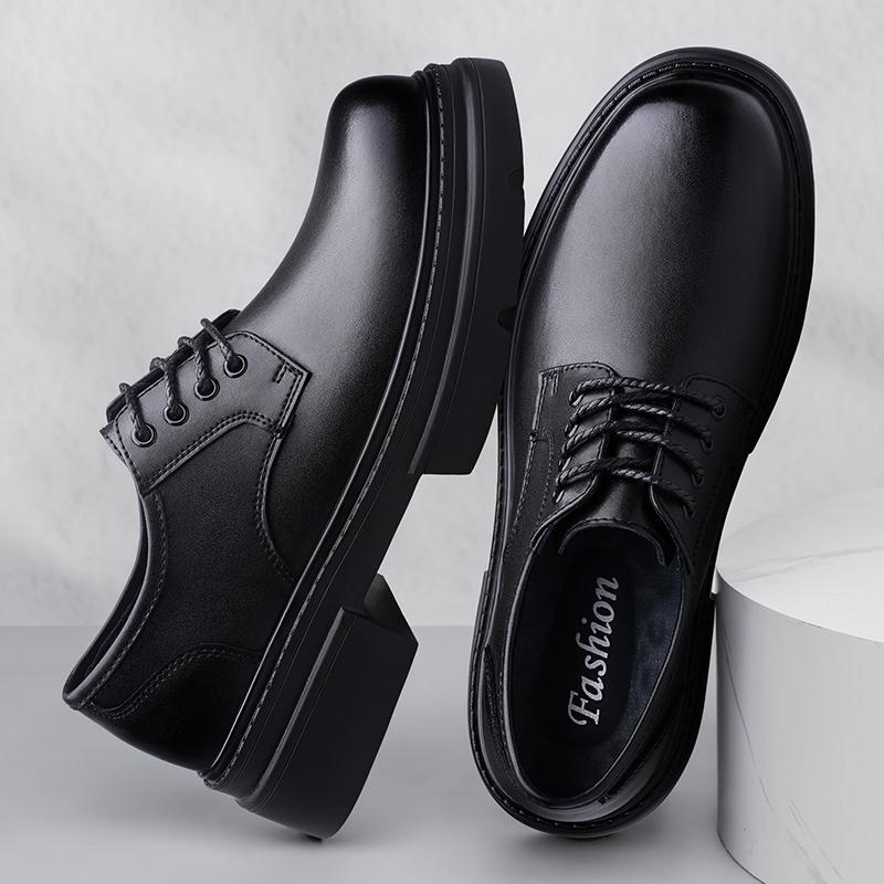 Fashion New Mens Lace-Up Platform Leather Shoes Business Casual Oxfords Thick Sole Breathable Anti-Slip Formal Shoe for Men Wedding Work