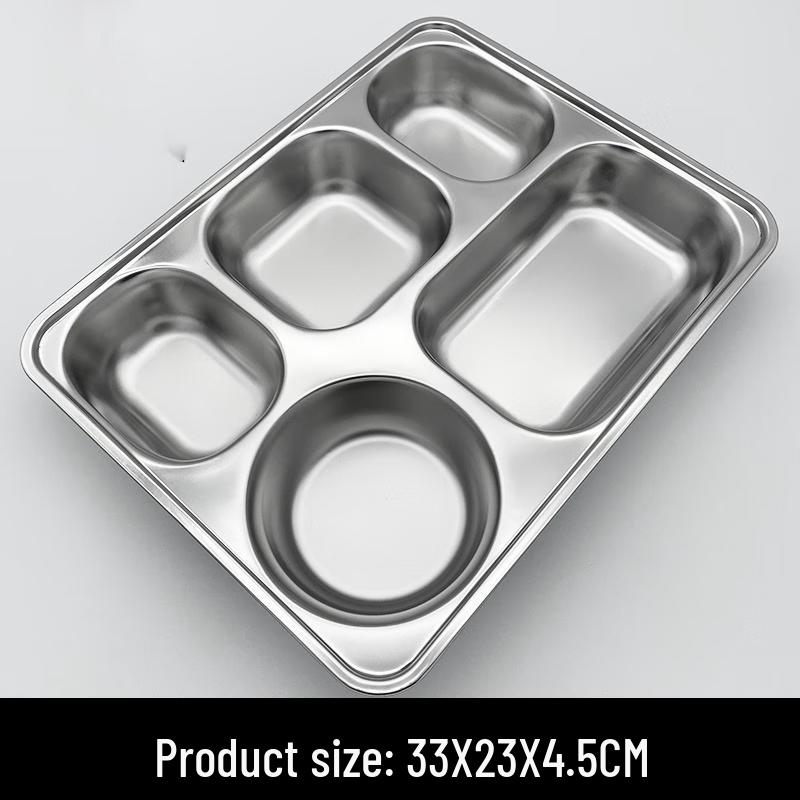 304 Stainless Steel Rectangular 5-Compartment Food Tray with Lid