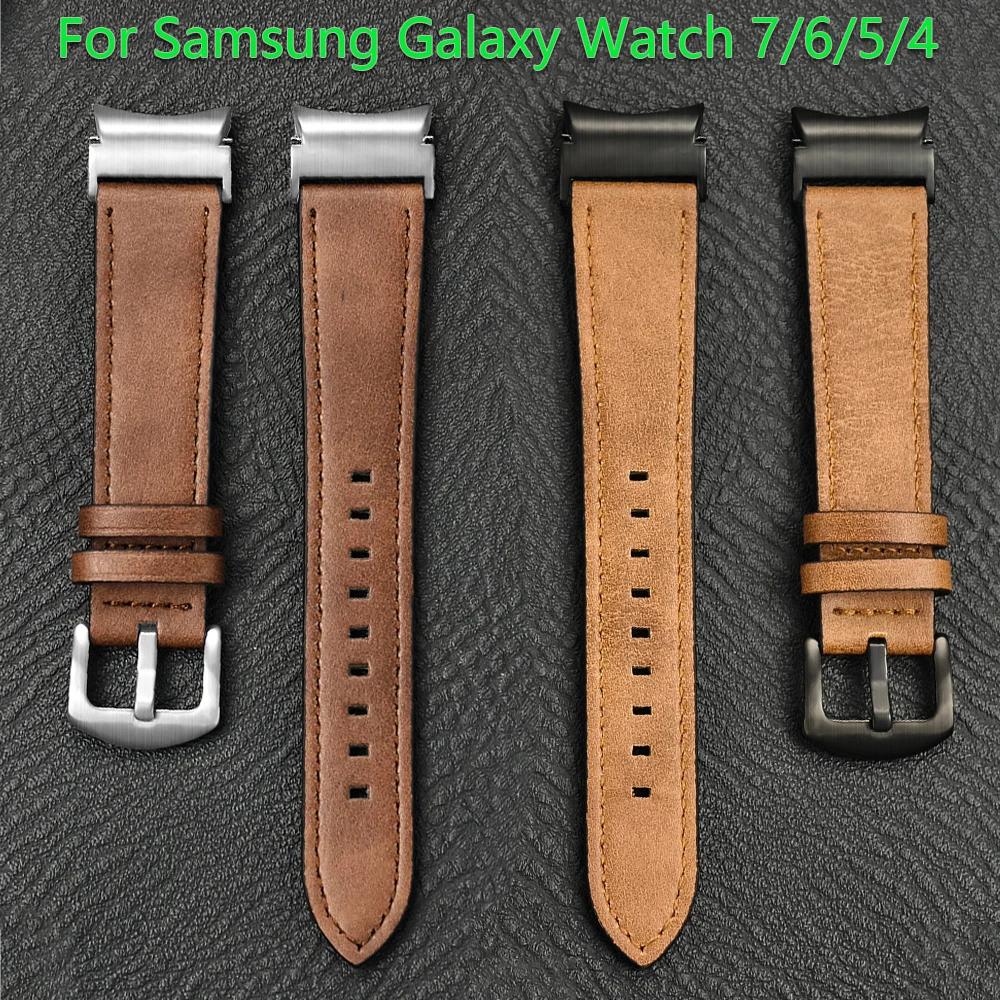 Кожаный ремешок без зазора для Samsung Galaxy Watch 7 6 5 4 40мм 44мм 6Classic 43мм 47мм Браслет для Galaxy Watch 5Pro 45мм
