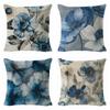 Синяя акварельная цветочная льняная наволочка для украшения дивана в гостиной, наволочка с этикеткой